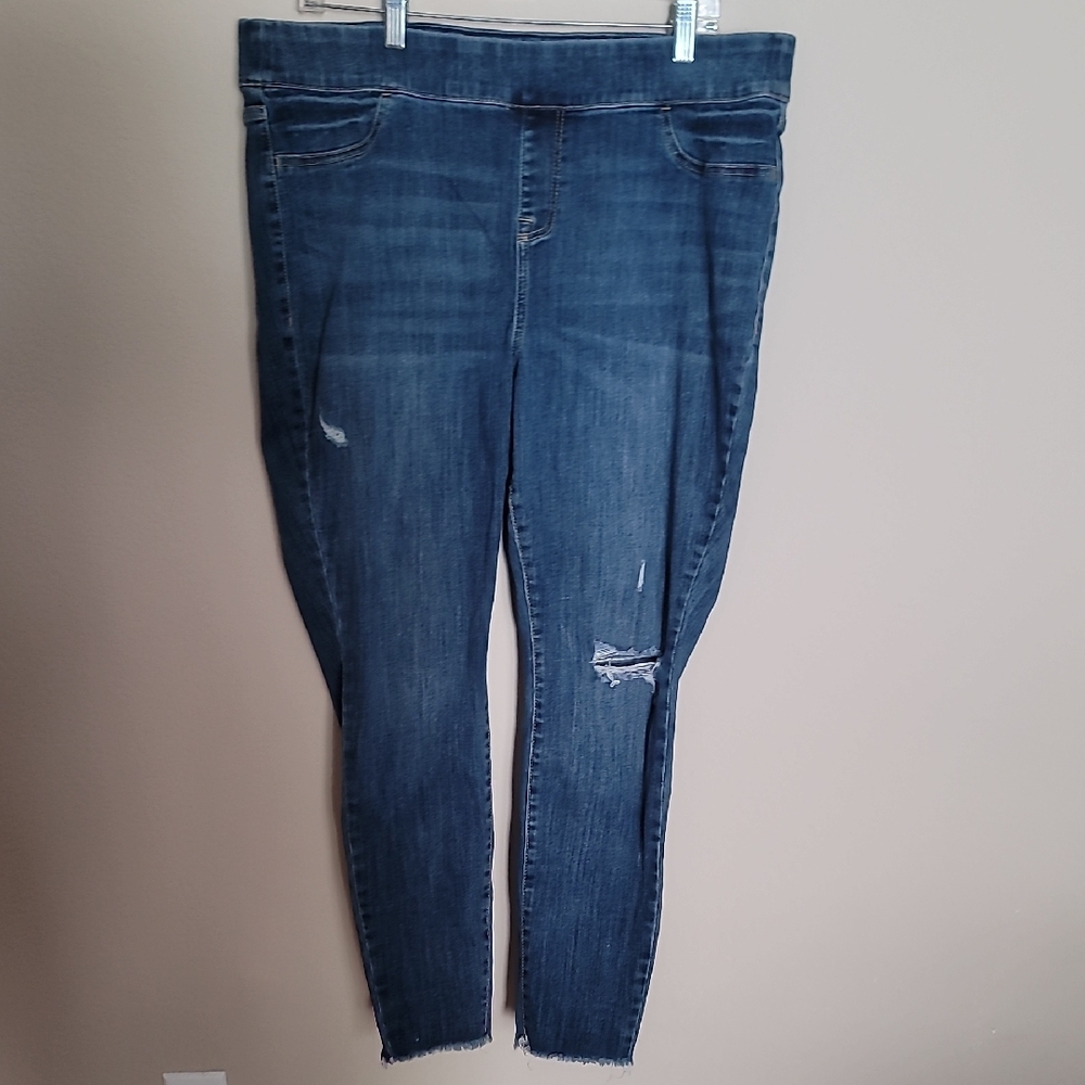 Lane Bryant Pull On Distressed Blue Skinny Jeans